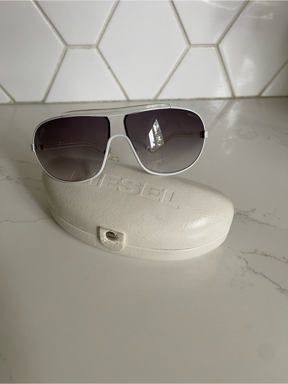 Diesel White Frame Sunglasses with Gradient Smoke Lenses